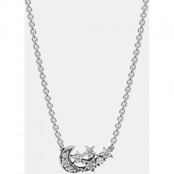 Pandora Sparkling Moon & Stars Silver Necklace 45cm with Cubic Zirconia