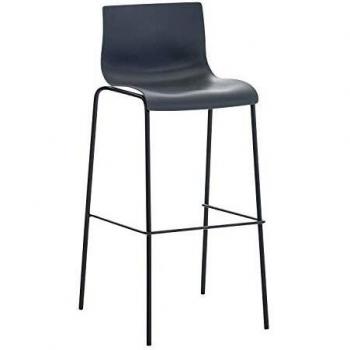Taburete de Bar Hover con Asiento de Polipropileno y Base de 4 Pies, Color Gris y Marco Negro