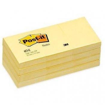 Post-it 653E Bloc de Notas Adhesivas Amarillas, 38 x 51 mm, 100 Hojas por Bloc, Pack de 12