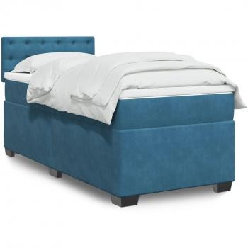 Cama box spring suave con colchón de terciopelo azul oscuro 80x200 cm