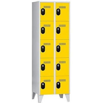 Armario de compartimentos bajo llave Wolf 502606, 2 departamentos, color gris claro y amarillo zinc, altura de compartimento 320 mm