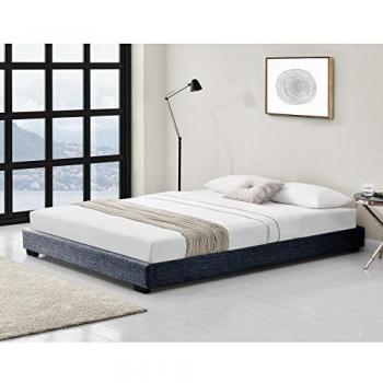 Cama Doble Masari Tapizada en Lienzo Gris Oscuro 180 x 200 cm con Somier de Listones