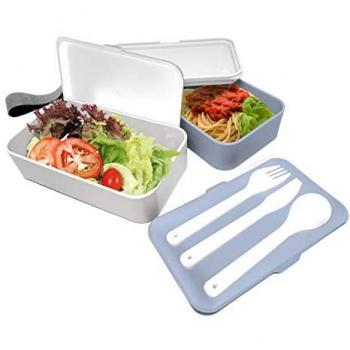 Lunch Box Hermético Doble con Cubiertos, Azul Pastel y 2 Contenedores Resistentes