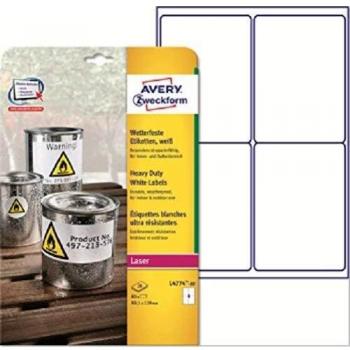Etiquetas Poliéster Removibles Impermeables Avery Zweckform 70 x 37 mm, 20 Hojas