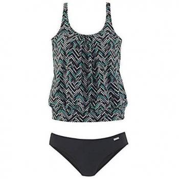 Tankini Oversize LASCANA para Dama, Talla 54, Negro con Estampado Gráfico, Poliamida