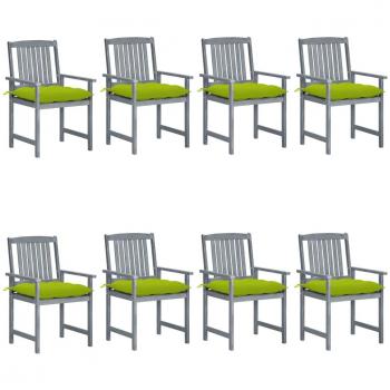 8-Piece Grey Solid Acacia Garden Chairs with Cushions