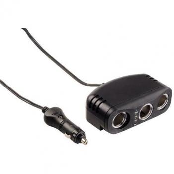Hama - 3-way Distributor para Cigarette Lighter Socket, 12V, 8A, LED, 12 V, 8 MB/s, Negro