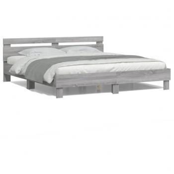 Cama solar con cabecero y luces LED gris Sonoma 160x200 cm