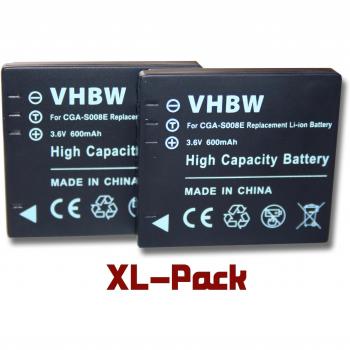 Set x2 vhbw baterías 600 mAh para Videocámara sustituye Panasonic VW-VBJ10, VW-VBJ10E, DMW-BCE10, DMW-BCE10E, CGA-S008, Ricoh DB-70, Leica BP-DC6