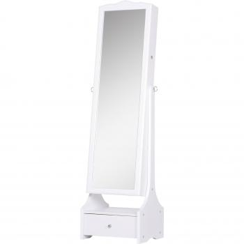 Espejo Joyero de Pie HOMCOM con Luces LED, Cerradura, Cajones, Espejo y Mesa Interior Abatible para Cosméticos, Dimensiones 45x36x150cm