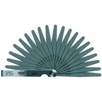 Vogel 41 3107 - Juego de 20 galgas de espesores 0,05-1,00 mm, marcadas al ácido, acero inoxidable, largo 100 mm