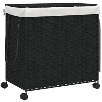 Cesto para ropa sucia con ruedas ratán negro 60x35x60,5 cm Vidaxl Negro