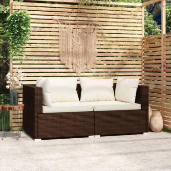 Sofá de 2 plazas con cojines en Polyrattan marrón sintético