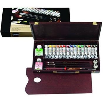 Set de pinturas acrílicas Rembrandt Professional 15x40ml + accesorios en caja de madera