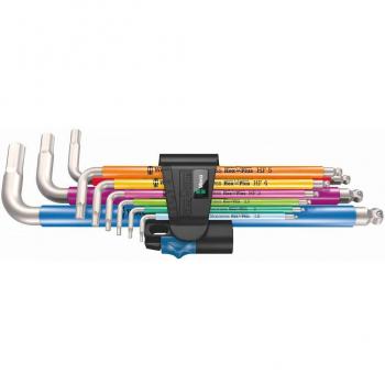 Juego de llaves acodadas métricas inoxidables con sistema de retención 3950/9 Hex-Plus Multicolour HF Stainless 1 - Wera