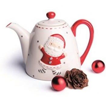 Excelsa Xmas Country Style Tetera, Cerámica, Blanco/Rojo