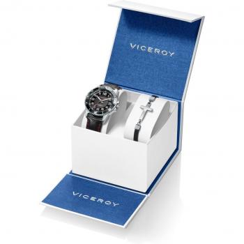 Set Viceroy Next para niño con reloj de acero y correa de piel negra y pulsera