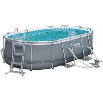 Bestway Power Steel Piscina Desmontable Ovalada 7.250 L con Depuradora de Cartucho Tipo II, Medidas 427 x 250 x 100 cm, Color Gris