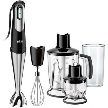 Braun Minipimer MQ745 Aperitif - Batidora de Mano Multifuncional 750W con Picadora, Varillas y Picador de Hielo, Negro y Plata