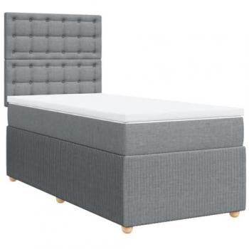 Cama box spring con colchón de muelles en tela gris claro 90x190 cm