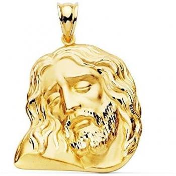 Inmaculada Romero IR Cabeza Cristo Oro 18k Unisex 30mm. Detalles tallados Trasera Lisa