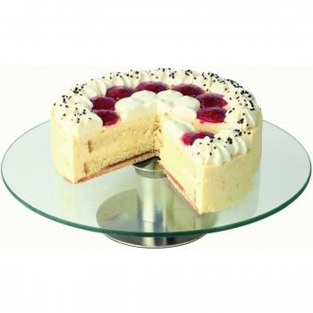 Plato de tarta premium giratorio APS, Ø 30 cm, H: 7 cm, plato robusto para servir de vidrio y acero inoxidable, muy estable con la parte inferior que protege los muebles, plato de tarta para decorar, transparente