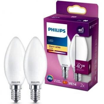 Philips Pack 2 Bombillas Vela LED E14 4.3W Blanco Cálido