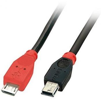 Cable USB 2.0 OTG de 2m, Micro-B a Mini-B, Negro/Rojo
