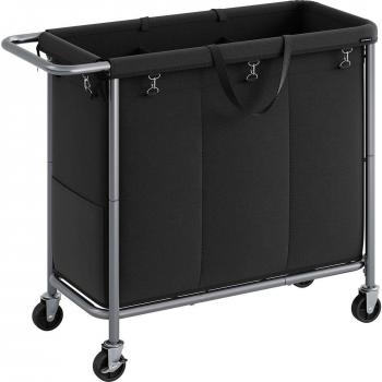 Cesto de ropa sucia de gran capacidad 200 litros con ruedas, forro extraíble, asa, estructura de acero, 91x39x81 cm, negro tinta