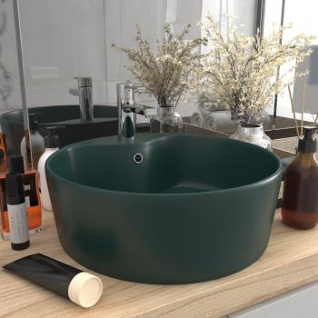 Lavabo de lujo con rebosadero cerámica verde oscuro mate 36x13 cm