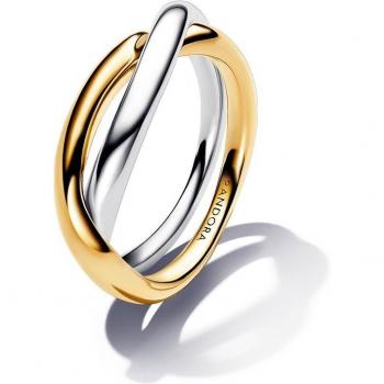 Anillo de Plata de Ley con Circonitas Cúbicas y Bandas Entrelazadas en Dos Tonos - Talla 60