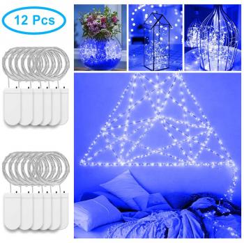 12 Packs Cadena de Luces, Govee 1m/3.3ft 20 LEDs Guirnaldas Luces con Pilas, IP67 Impermeable Luces Decorativas Flexible de Alambre de Cobre para Navidad, Fiesta - Azul