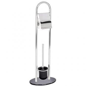 Conjunto de Accesorios para WC Atlanta - Soporte de Papel Higiénico y Escobilla, Acero Inoxidable, Diseño Moderno, 28x78.5x20.5 cm, Brillante