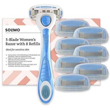 Marca Amazon- Solimo Maquinilla de afeitar de 5 hojas para mujer con 8 recambios