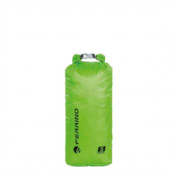 Bolsa estanca Ferrino DRYLITE LT 5L verde, impermeable, ligera, fabricada en material resistente, con cierre enrollable para mayor protección contra el agua y la humedad
