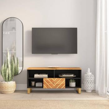 Mueble para TV de madera maciza de mango en color marrón y negro, dimensiones 100x33,5x46 cm