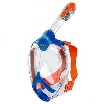 SEAC Unica Junior, máscara Integral de Buceo de 6 años en adelante, Silicona hipoalergénica, Probada y patentada, Unisex para niños, Unisex niños, 1700013001162A, BLU/Arancione, 6+