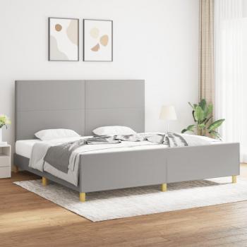 Cama solar sin colchón de Tela Gris Claro 200x200 cm con estructura de cama y cabecero en tela gris claro