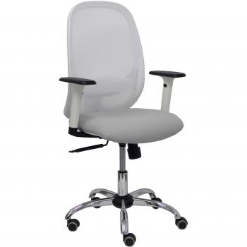 Silla de Oficina Cilanco Malla Blanca Asiento Bali Gris Brazos Regulables Base Cromada Ruedas para Parqué