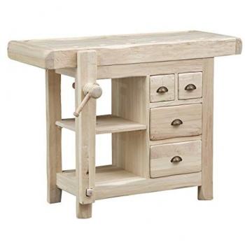 Banco de trabajo de estilo Country en madera maciza de tilo crudo L116xPR63xH90 cm