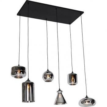 Lámpara colgante Art Deco negra con cristal ahumado y 6 luces - Wallace