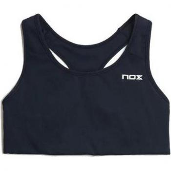 Sujetador deportivo Nox Pro azul mujer características: soporte alto, diseño ergonómico, tejido transpirable, ideal para pádel y otras actividades deportivas