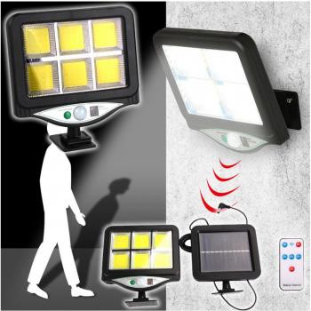 Foco Solar LED con Sensor de Movimiento y Control Remoto - 128 LEDs y 6 COB