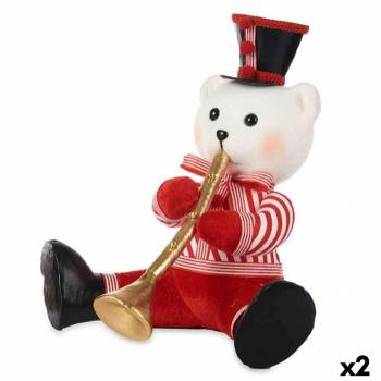 Figura Decorativa Oso Trompeta Blanco Negro Rojo Poliestireno 32 x 31 x 26 cm (2 Unidades)