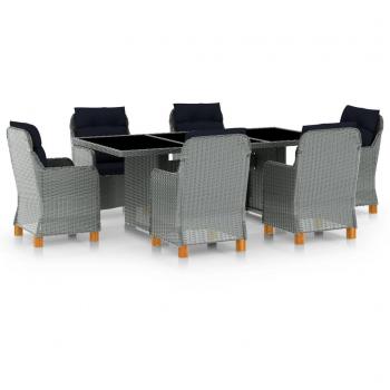 7-Piece Light Grey Poly Rattan Outdoor Dining Set with Cushions