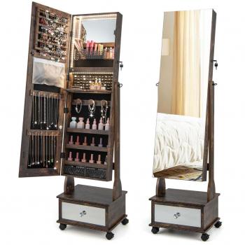 37-Inch Lockable Jewelry Cabinet Armoire with 3-Color LED Lights