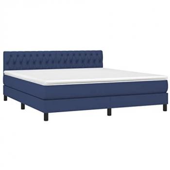 Cama box spring con colchón viscoelástico de espuma, protector, muelles ensacados, adaptable, acolchado reversible, tela azul 180x200 cm