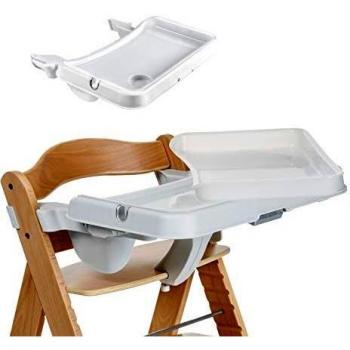 Hauck Alpha Tray - set 2en1 bandeja de comer regulable y extraible, combinable con trona de madera evolutiva Alpha+ y Beta+ de HAUCK, con bordes elevados y portavaso – blanco