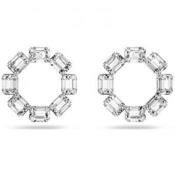 Swarovski White Octagon Cut Hoop Earrings, Gray, Female, Size: ONE SIZE