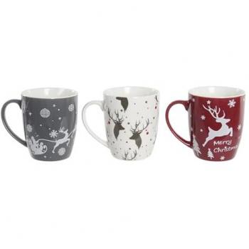 Pack de 4 Tazas Navideñas de Porcelana - Ideal para Café y Leche - Resistente a Microondas y Lavavajillas - Capacidad 350ml